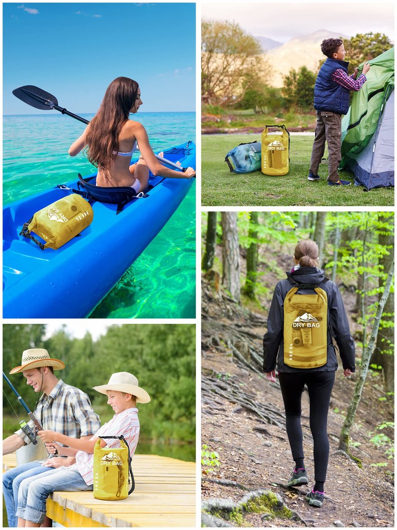 HEETA Dry Bag Waterproof for Women Men, Roll Top Lightweight Dry Storage Bag Backpack with Phone Case for Travel Swimming Boating Kayaking Paddle Board Camping Beach Accessories (Yellow, 40L)