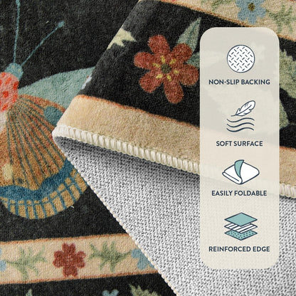 Lahome Insect Washable Round Rugs, Non-Slip Soft Round Rug 4ft Ultra-Thin, Small Boho Circle Carpet for Entryway Kitchen Bedroom Nursery Bathroom Vionnet, Black