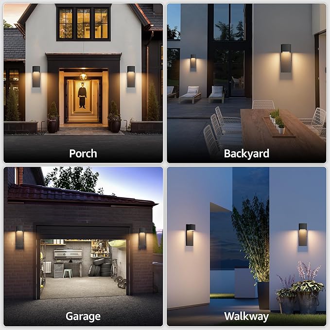 4 Pack 13" Modern Outdoor Led Wall Light,16W 3000K 1200Lumen Porch & Patio Hardwired Wall Mount Wall Sconces,Exterior IP65 Waterproof Aluminum Wall Lamp for Front Door Garage Garden(Black)