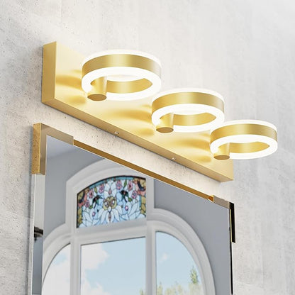 LED Bathroom Light Fixtures, 24inch Gold Vanity Lights, Modern 3 Light Acrylic Wall Sconces, 350° Rotatable Wall Lighting Fixture Over Mirror