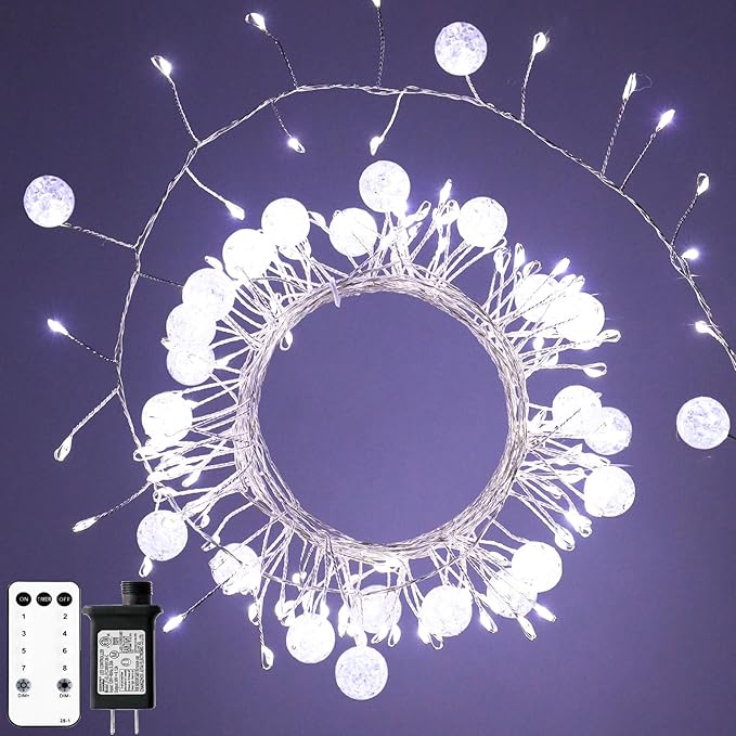 Copper Wire Firecracker Christmas Lights, 26FT 400LED Plug-in Twinkle Cluster Fairy Lights for Christmas Tree with Remote for Bedroom Dorm Wreath DIY Wedding Christmas Decoration