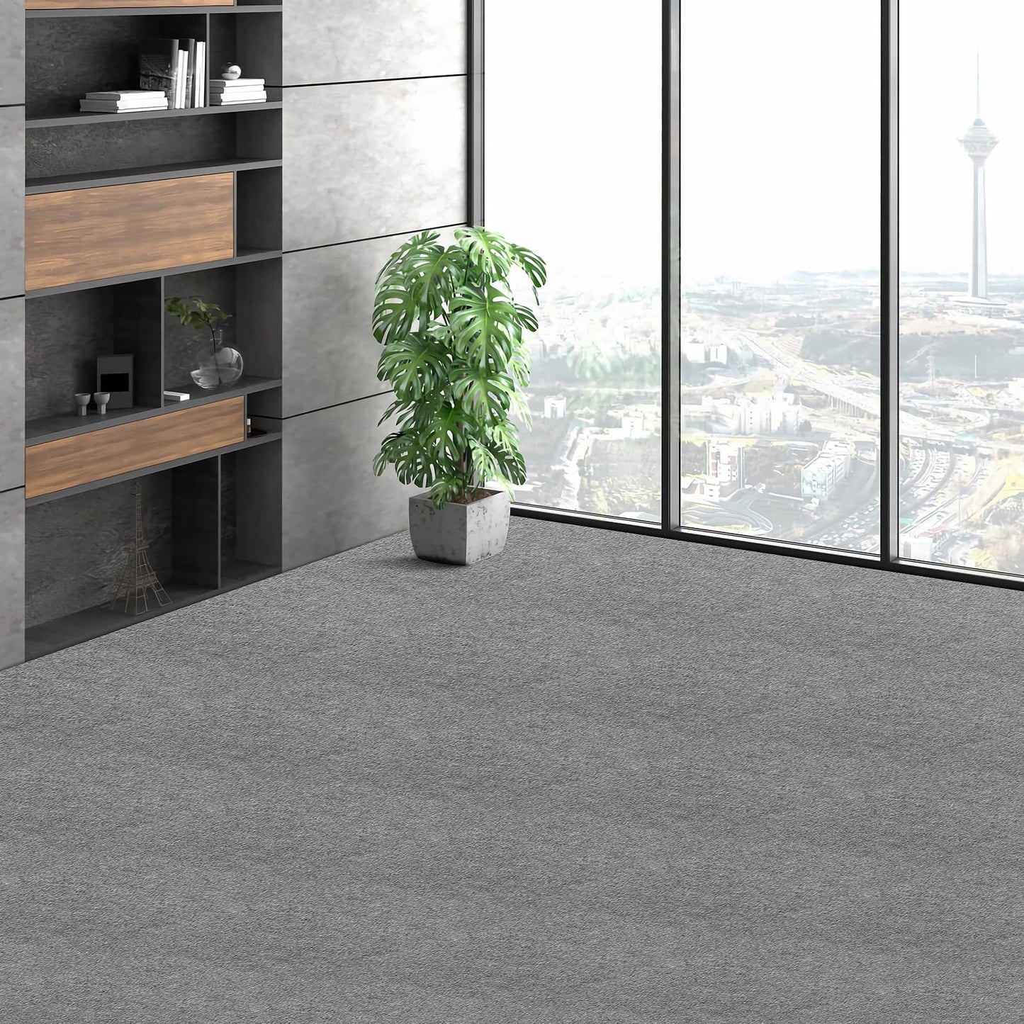 VEVOR 24 x 24 Peel and Stick Carpet Tiles Squares with Self Adhesive & Soft Padded for Indoor Outdoor Kitchen Living Room Bedrooms - Pack of 9/36 sq ft/Light Gray