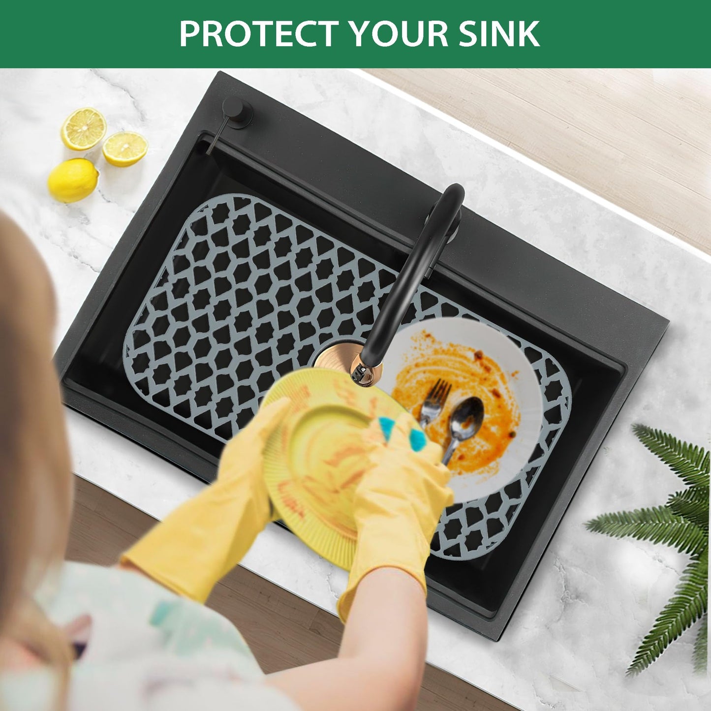 Sink Protectors for Kitchen Sink 13x11 &16x12 & 18x16 & 19x14 & 21x16 & 22x13 & 24x13 & 25x16 & 26x14 & 28x14 & 30x16, Silicone Sink Mat Grid (26"x14", Center Drain)