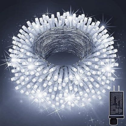 KNONEW 99ft 300 LED Christmas Lights Outdoor String Lights 8 Modes & Memory Fairy Light Plug in Waterproof LED String Lights for Xmas Yard Tree Wedding (Cool White)