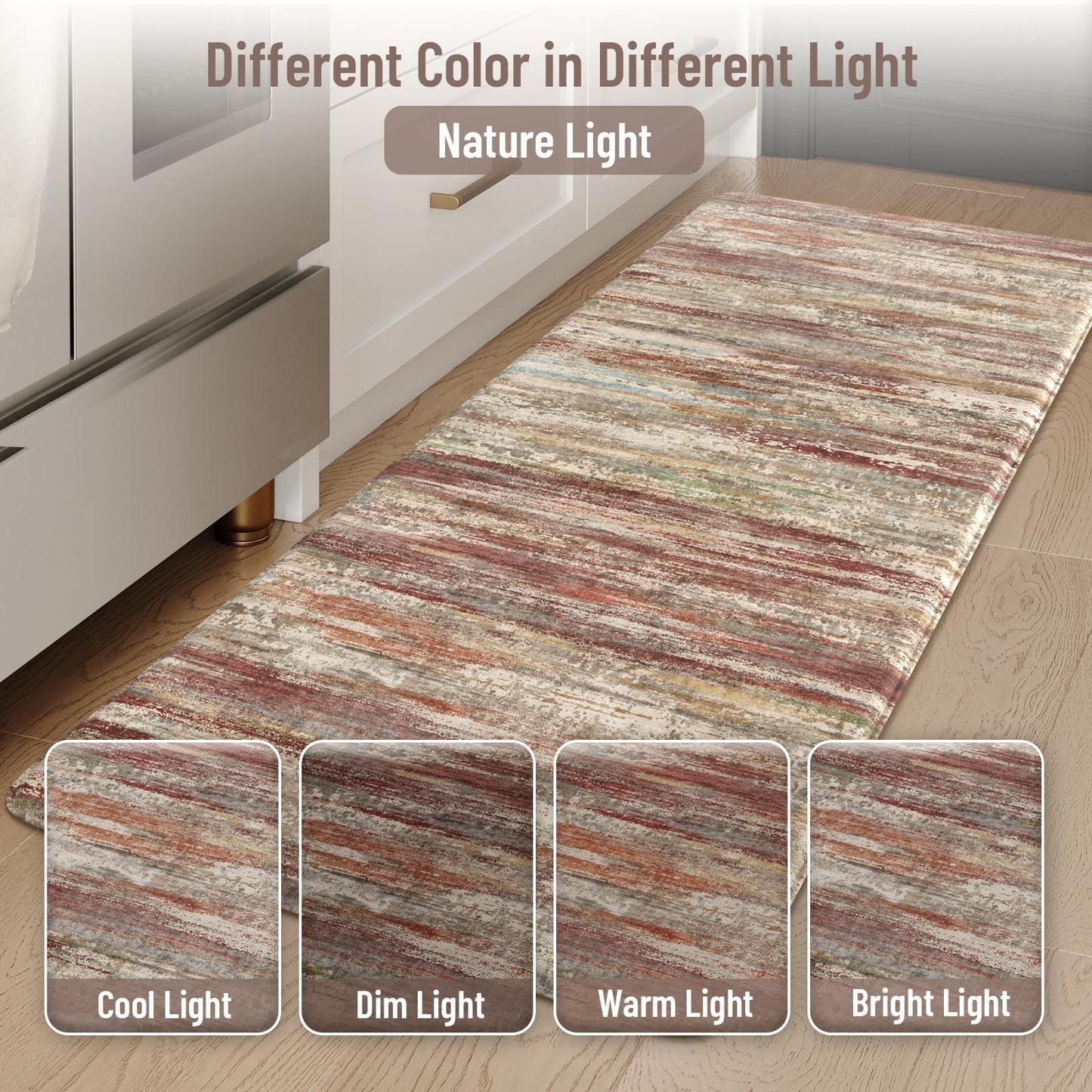 KIMODE Anti Fatigue Kitchen Mats for Floor 18"x28" Half Circle Cushioned Kitchen Floor Mats, Red Brown Abstract Kitchen Rug, Comfort Ergonomic Standing Desk Mat for Sink Laundry Office