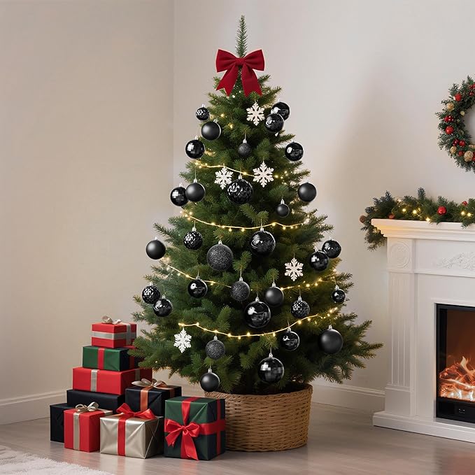 Annecy Christmas Tree Ornaments - 36 PCS Shatterproof Christmas Ball Ornaments Set for Holiday, Wreath & Party Decorations (Multi-Size, Black)