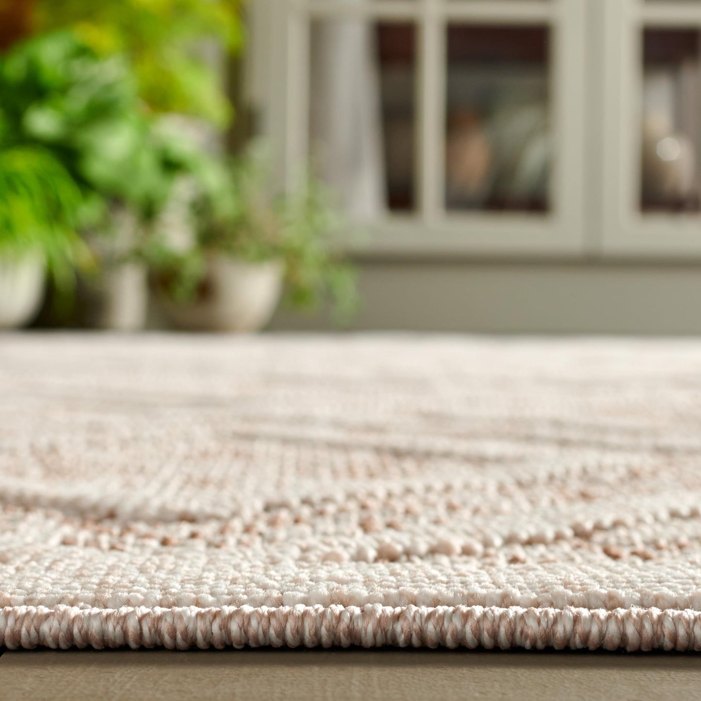 Martha Stewart x SAFAVIEH Outdoor Area Rug Collection - 5'3" x 7'6", Beige & Brown, Weather Resistant & Washable, Ideal for Patio, Backyard, Mudroom, Deck, Dining Space (MSRO218B)