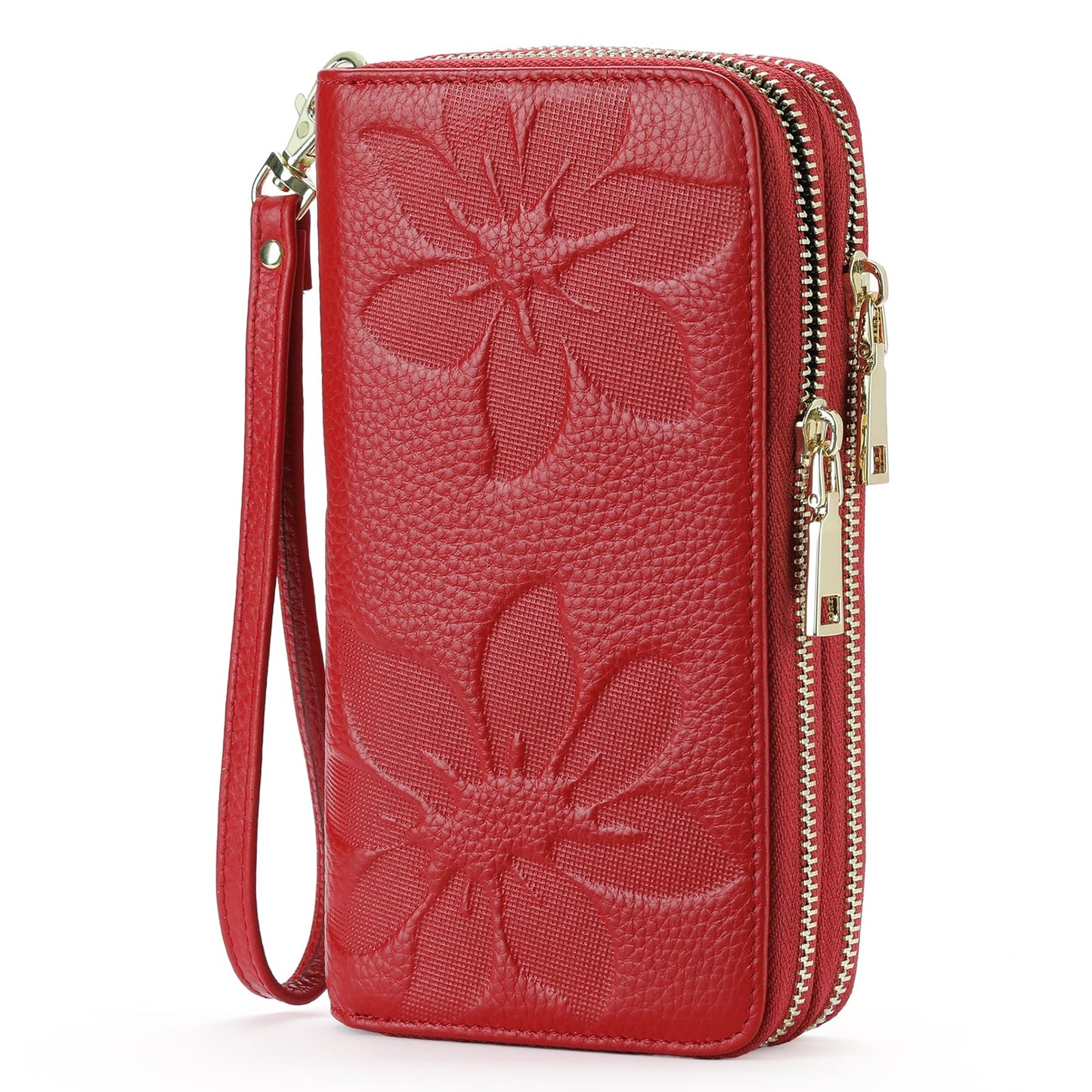 GOIACII Women's Wallet Large Capacity Double Zip Around Credit Card Holder Leather Ladies Wallet with RFID Blocking Phone Wristlet Purse Red