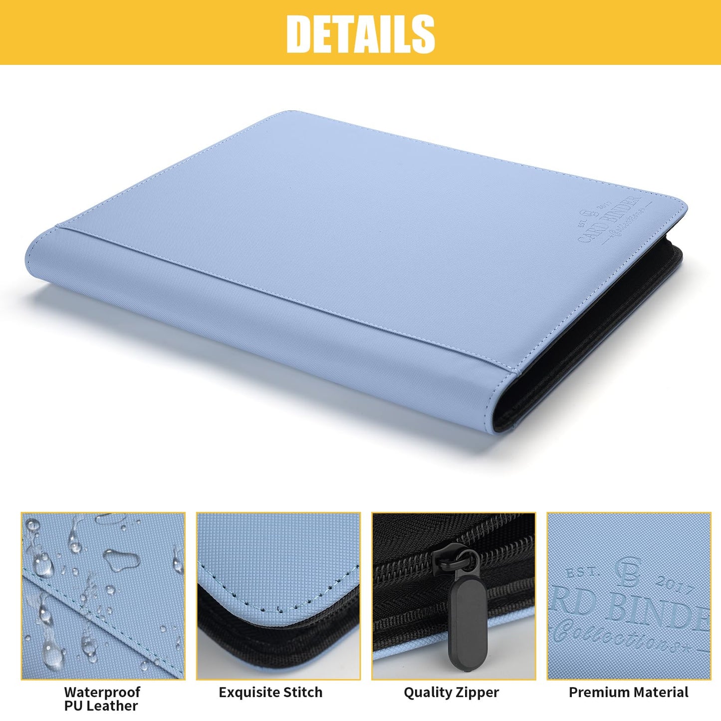 Toploader Binder,Toploader Hard Cases, 9-Pocket Pages Sleeves Hold up 288 Cards.Toploader Card Binder with Sleeves for “3×4” rigid，Card Holder(Light Blue)