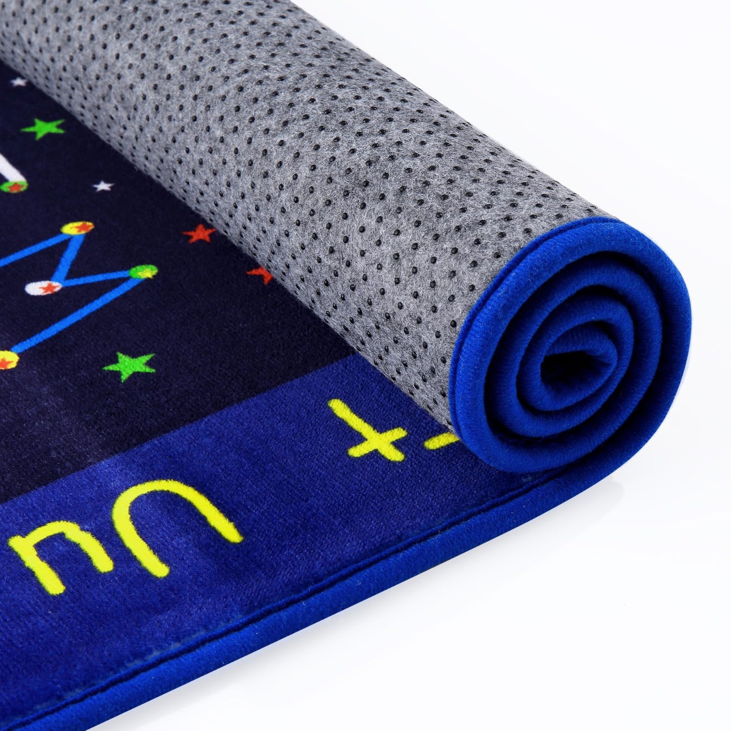 LUXLOOM 3x5 Outer Space Rug Kids Playroom Rug Solar System ABC Alphabet Educational Floor Mat Non Slip Backing Planet Carpet Ultra Soft Low Pile Area Rug for Bedroom Classroom Nursery Playroom Blue