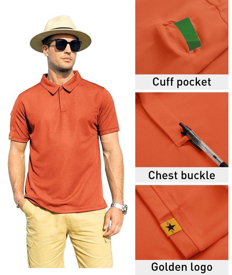 ZITY Mens Polo Shirt Short Sleeve Sports Tactical T-Shirt Athletic Golf Polos Daily Casual Stylish Collared Shirts for Men Orange 5X-Large