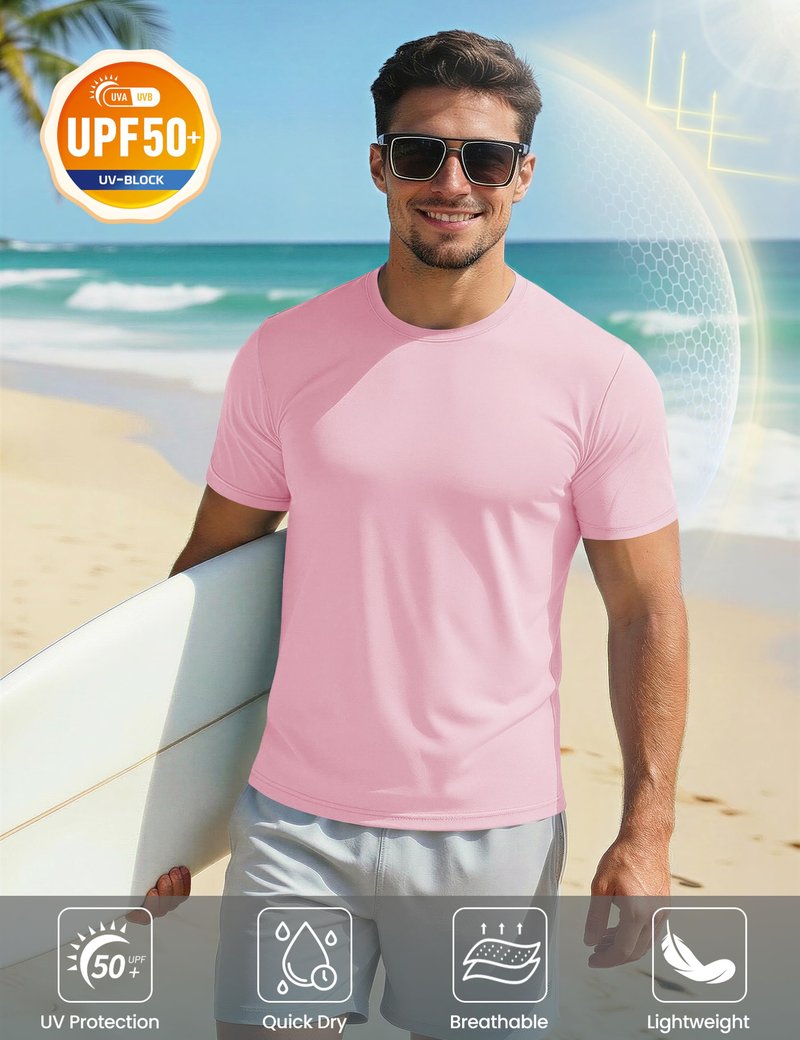 Mens Sun Shirts Quick Dry T-Shirt Short Sleeve Running Shirt Sun Protection Shirts Active Shirts Light Pink S