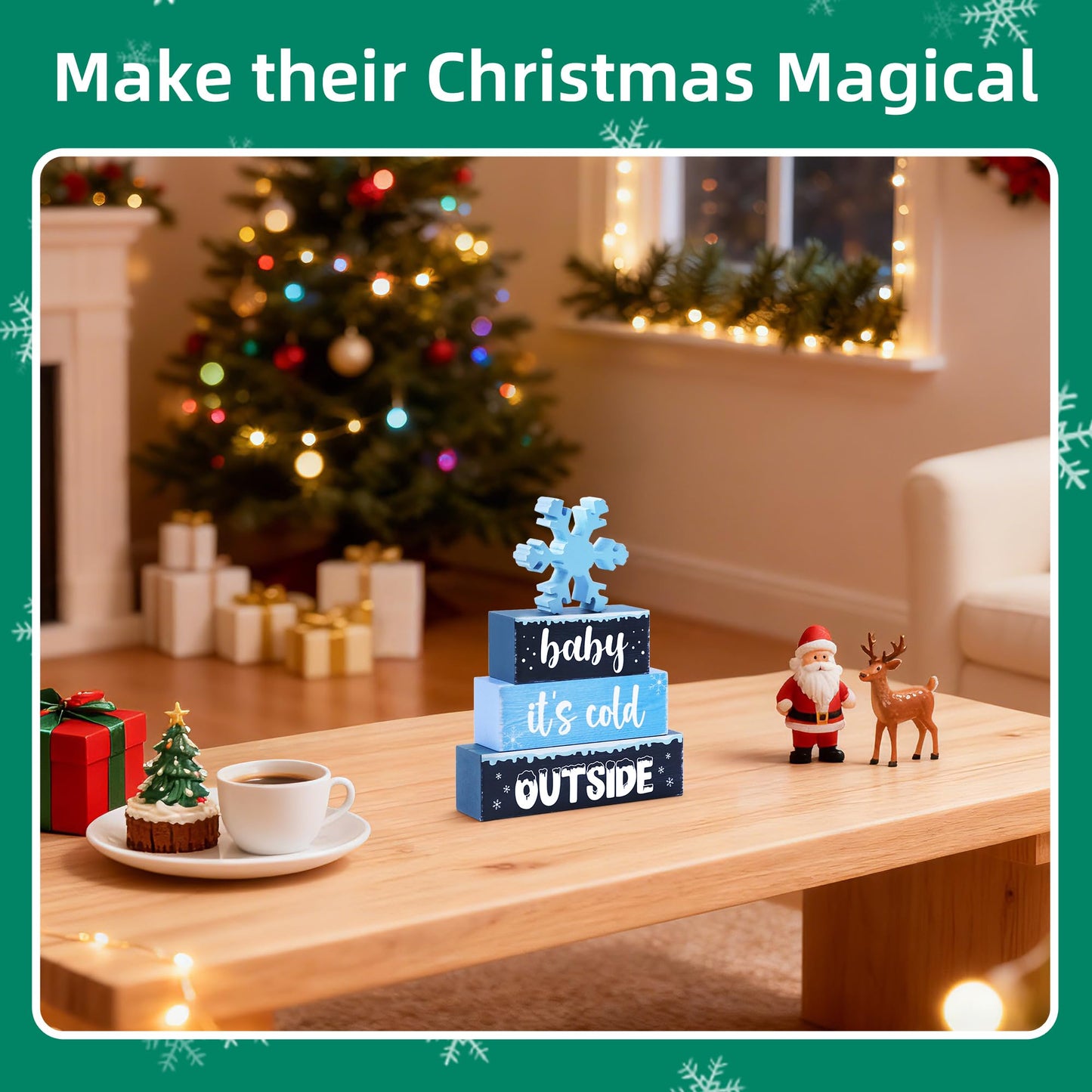4 Pcs Christmas Wooden Tiered Tray Decor, Snowflake Baby It's Cold Outside Christmas Decorations Gifts for Home, Winter Table Centerpiece for Xmas Party Kitchen Office