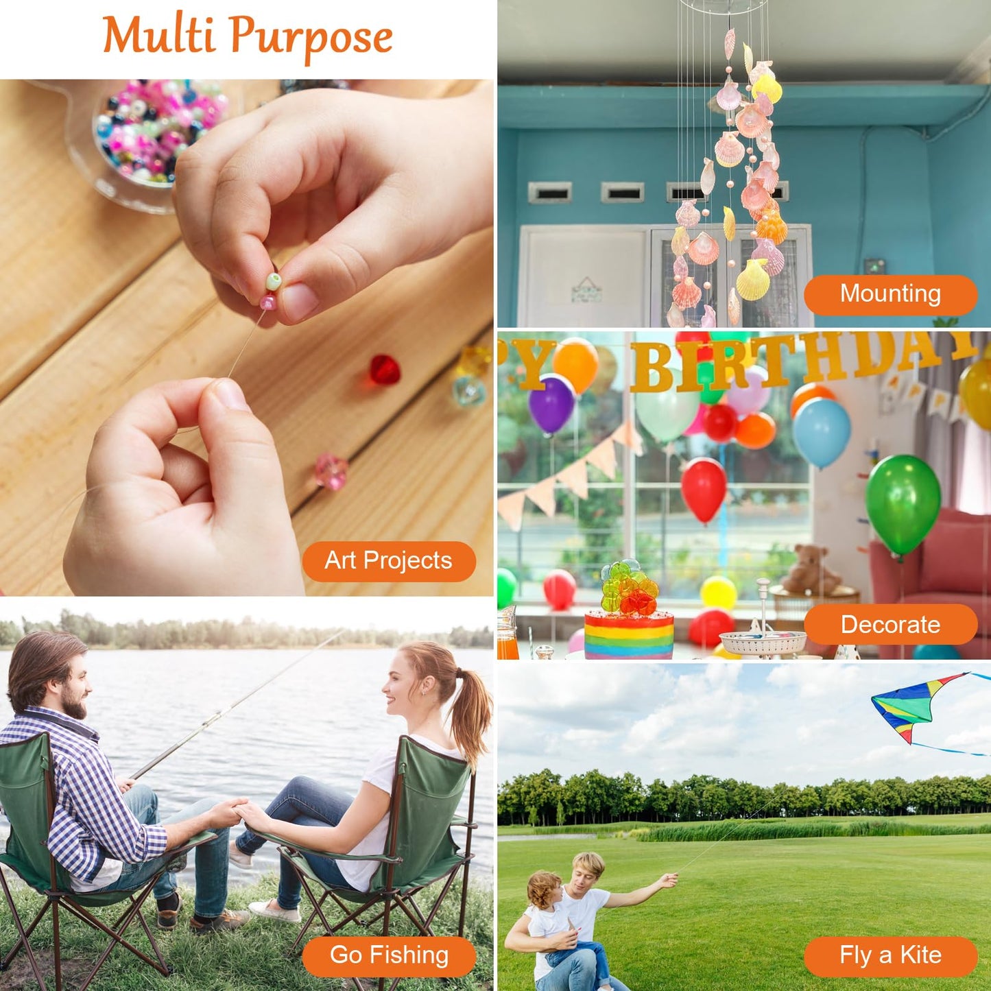 Clear Fishing Line Wire, Monofilament Fishing Line Wire, Nylon Clear Invisible String for Fishing and Hanging Balloons Garland Crafts Decorations WUINOID