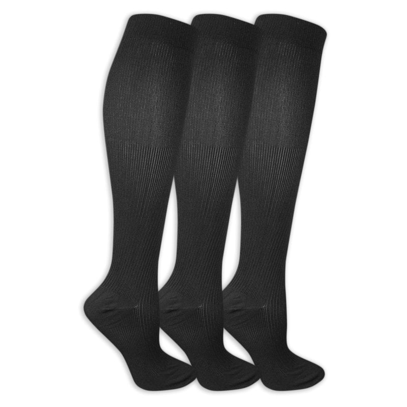 Dr. Scholl's Women Travel Compression Knee High - 3 Pair Packs Energizing Comfort And Fatigue Relief Socks, Black, 8-12 US