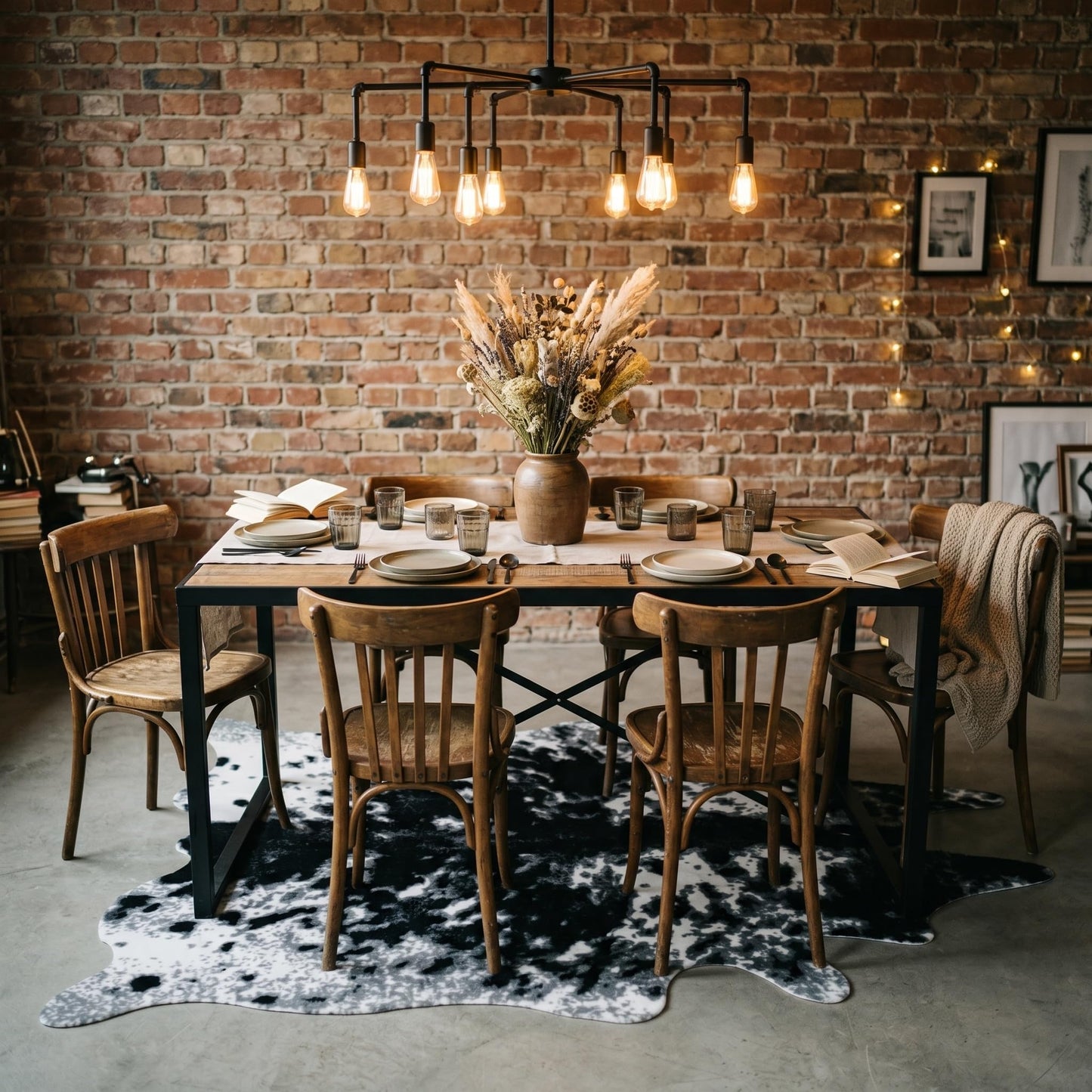 MustMat Faux Cowhide Print Rug, Modern Industrial Man Cave Decor 5'2"x6'7"