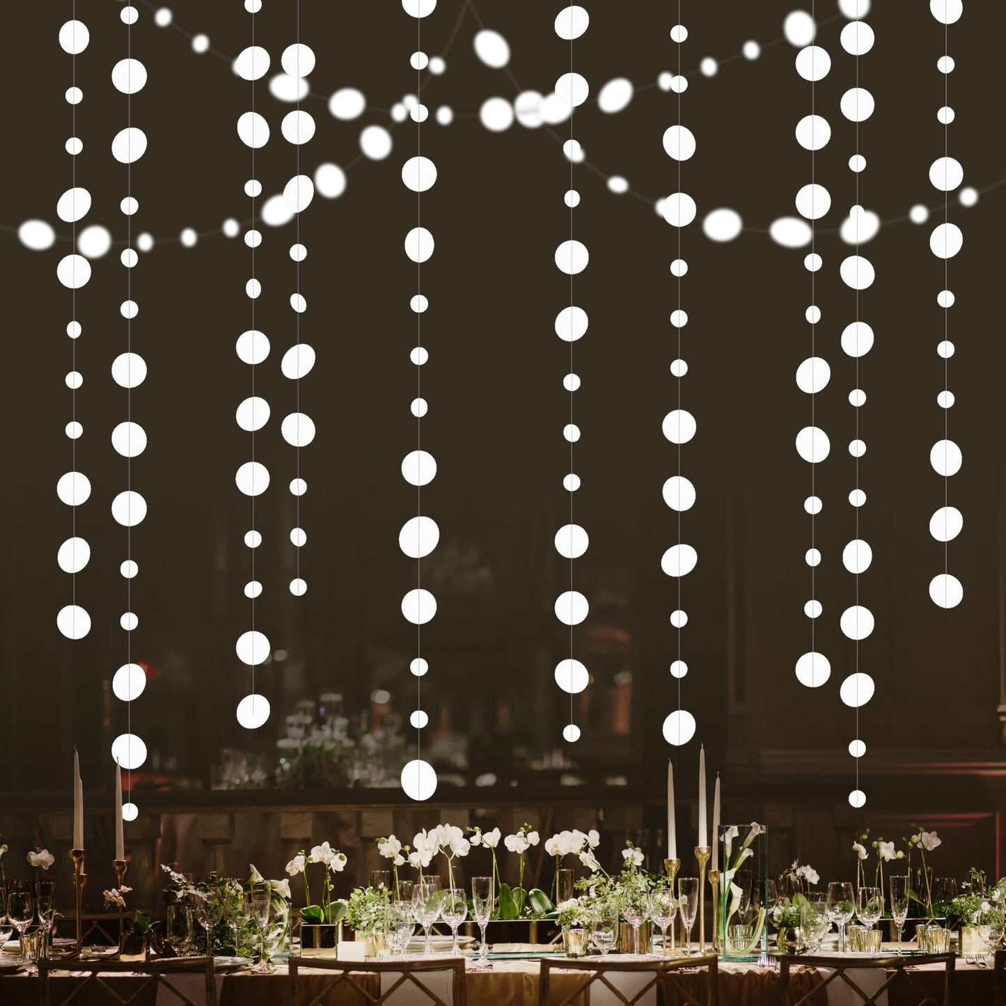 Cheerland White Circle Dot Hanging Snow Garland Snowflake Party Decoration Winter Wonderland Christmas Backdrop Bridal Shower Decoration Paper Streamer for Baby Showers and Weddings Ceiling