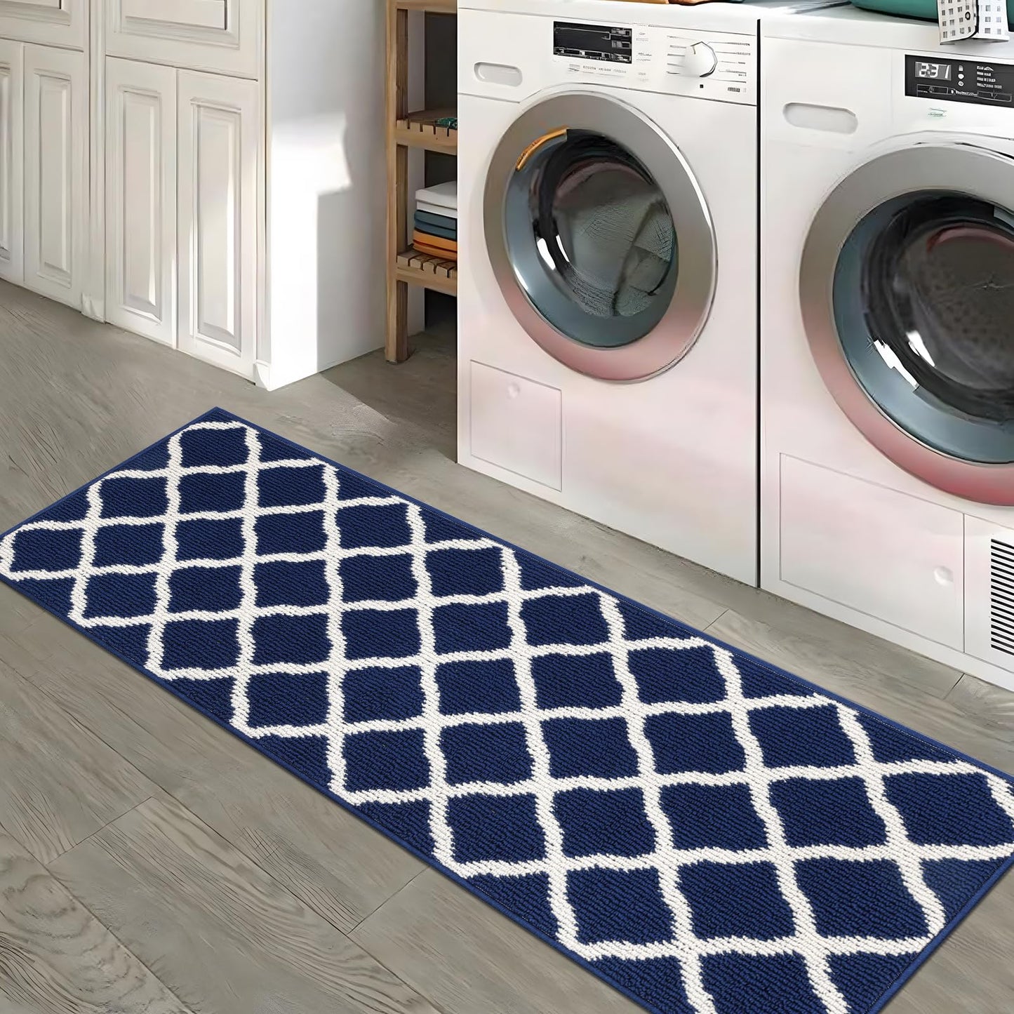 SHACOS Runner Rugs 20"x59" for Entryway Kitchen Hallway Indoor Washable Rug Runner Non Slip Rubber Backing Dirt Trapping Doorway Entrance Runner Rug, Navy Blue