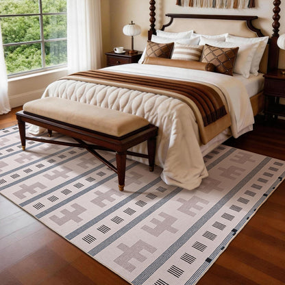 YIHOUSE Geometric Boho Area Rug - Moroccan Washable Non Slip Rug, Modern Minimalist Low Pile Rug for Living Room Bedroom Dining Kitchen, Cream Beige 6x9