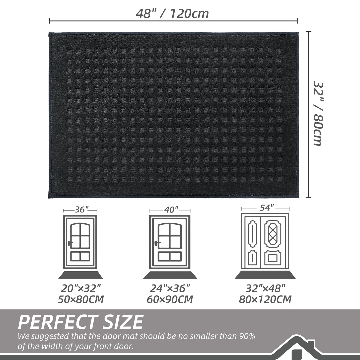 BEQHAUSE Dirt Trapper Door Mats 32"x48", Non-Slip Waffle Doormat Indoor Entrance Low-Profile, Dirt Resist and Absorbent Entryway Rugs Washable Inside Welcome Floor Mat for Front Back Door, Black