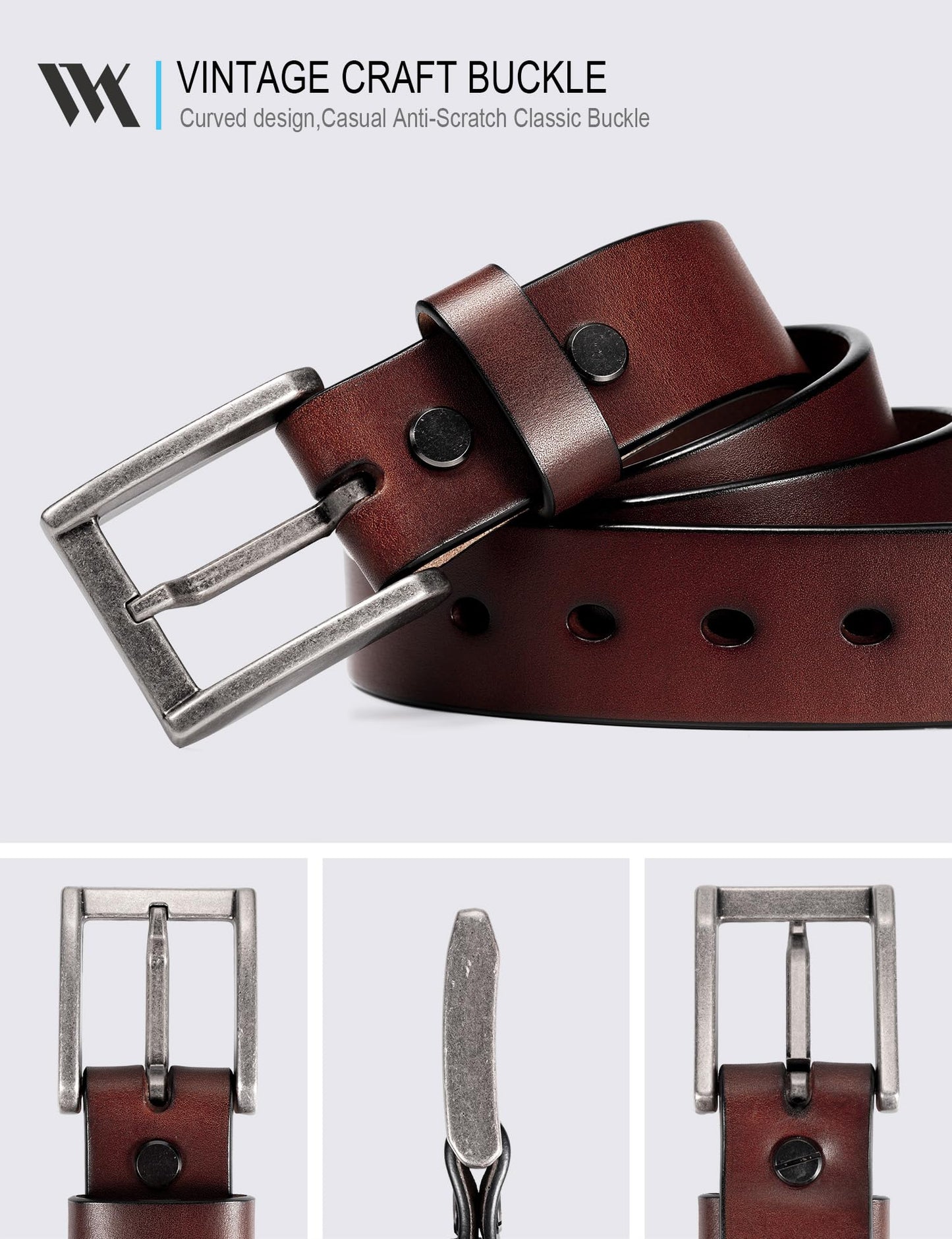 WOLFANT Thicken Full Grain Leather Heavy Duty Belts for Men,100% Italian Real Solid Leather
