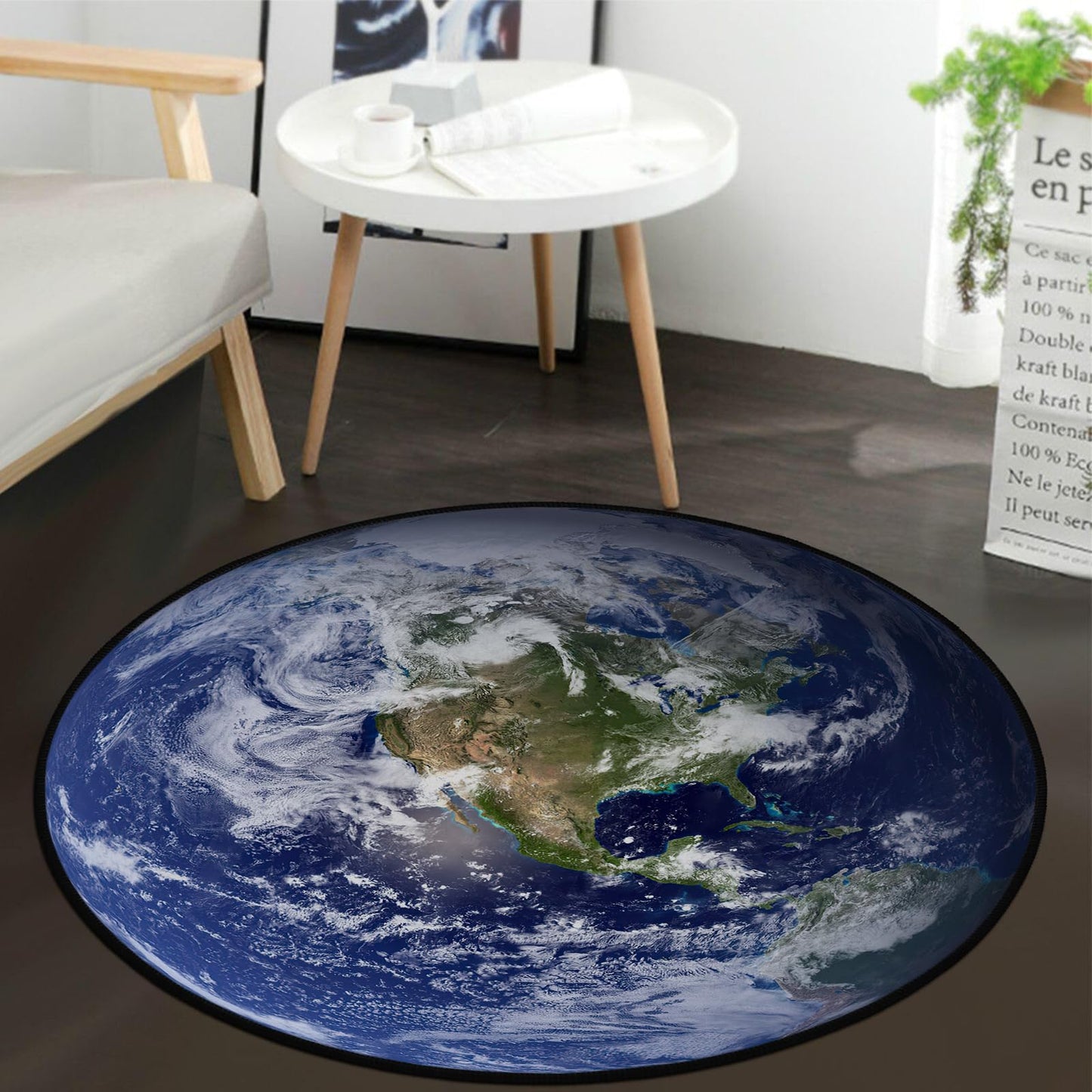 keepcute Earth Round Rug World Circle Rug -View The Americas on Earth from Space Rug Non Slip Carpet Yoga Mat for Entryway Living Room Bedroom Home Decor 3 ft