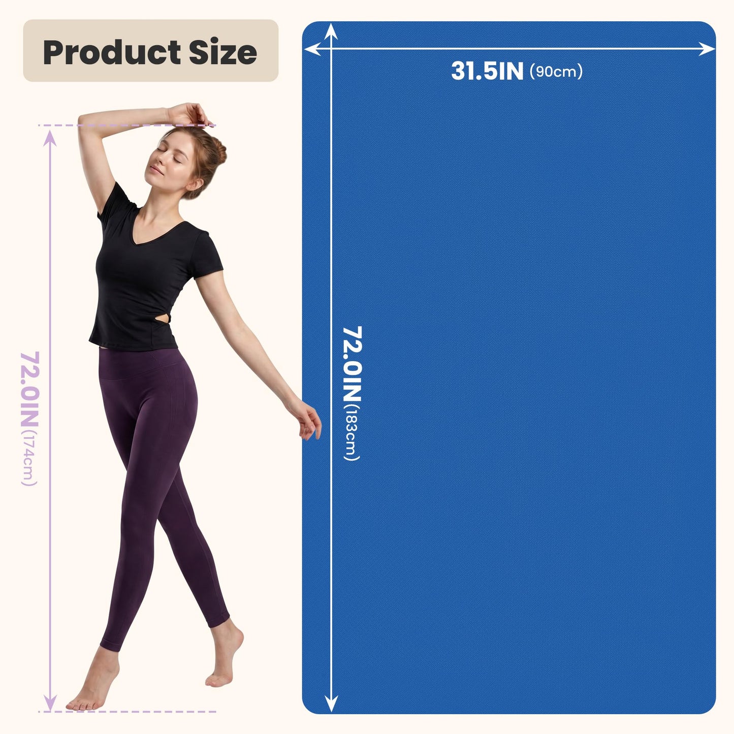 Flexlift Large Yoga Mat Non-Slip, Ultra Durable, Wide Workout Mat, Wide Exercise Mats for Home Workouts, Yoga, Pilates, Stretching (Barefoot Exercise) - Blue