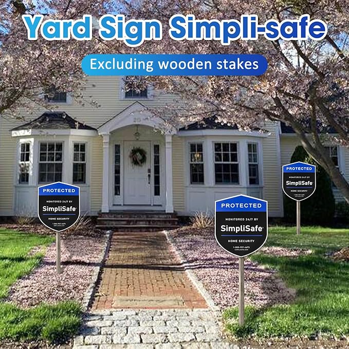 3Pcs Yard Signs Shield and 3Pcs Door/Window Stickers, Yard Sign Stickers Compatible with SimpliSafe Home Security System, Alarm Signs for Home Security Signs for Yard