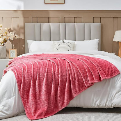 NEWCOSPLAY Super Soft Throw Blanket Coral Pink Premium Silky Flannel Fleece Leaves Pattern Lightweight Bed Blanket All Season Use (Coral Pink, Throw(40"x50"))