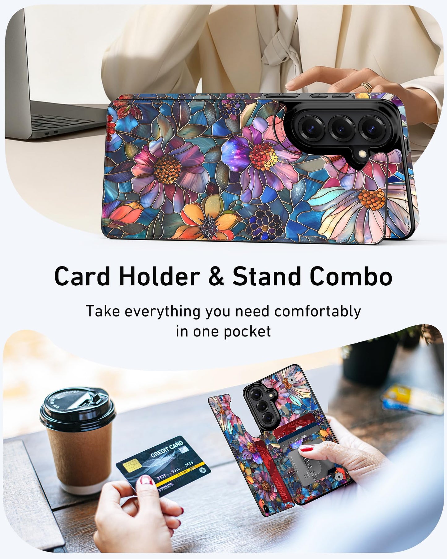 bemal Wallet Case for Samsung Galaxy S26, Floral PU Leather Phone Cover with Card Holder Slots, RFID Blocking, Kickstand, Cute Aesthetic Protective Case for Women Girls, Vibrant Defined Blossoms