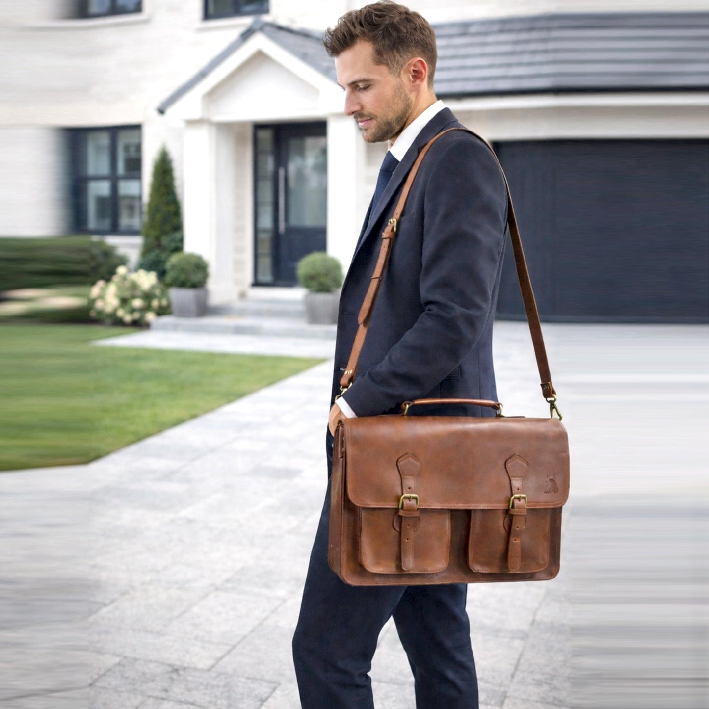 Leather Messenger Bag For Men - leather laptop bag briefcase for women - Mens Satchel Bag, 18 Inch Brown Genuine Buffalo Leather Computer Bag For Work