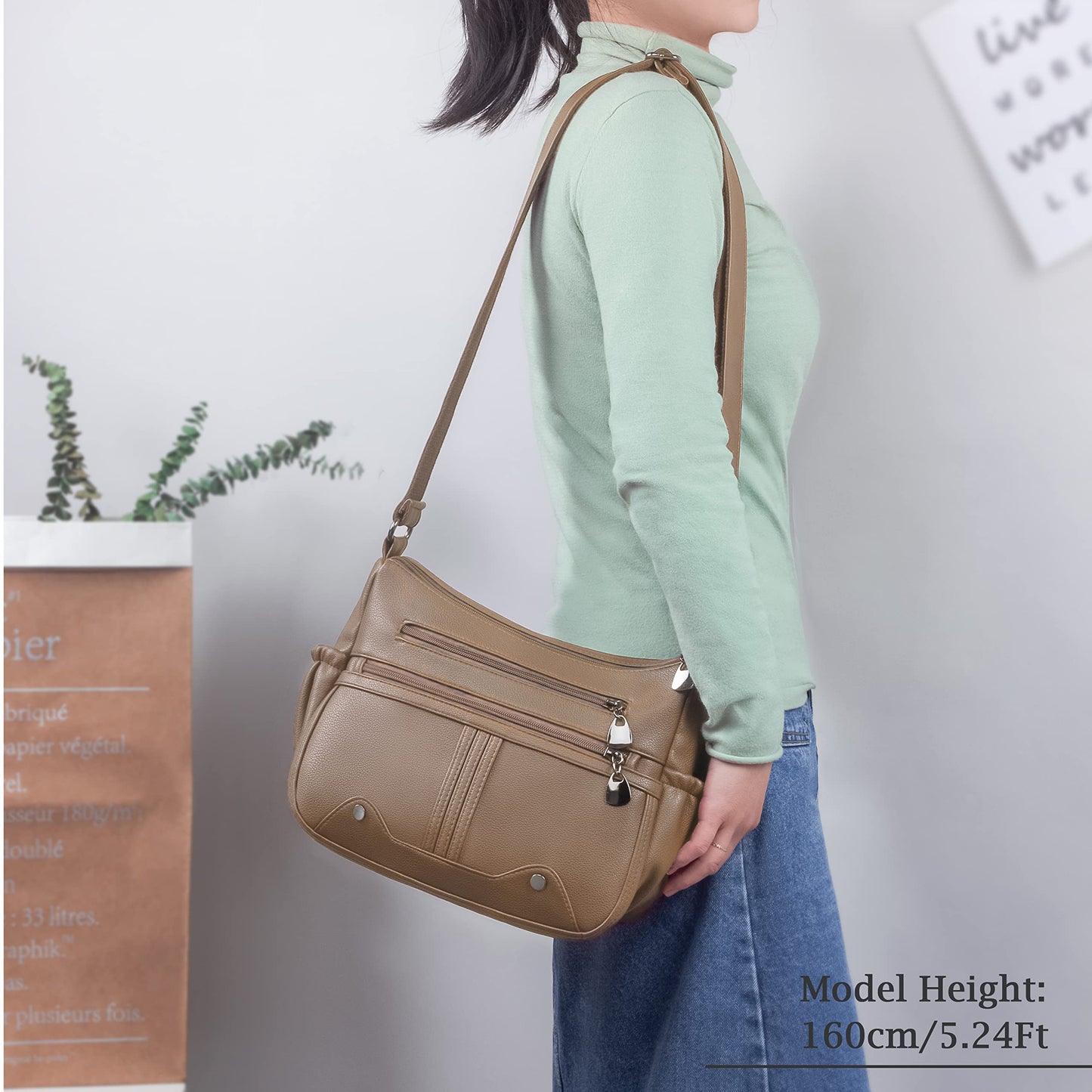 Women Soft PU Leather Shoulder Handbag Multi Pocket Crossbody Bag Ladies Medium Roomy Purses Fashion Tote Top Handle Satchel