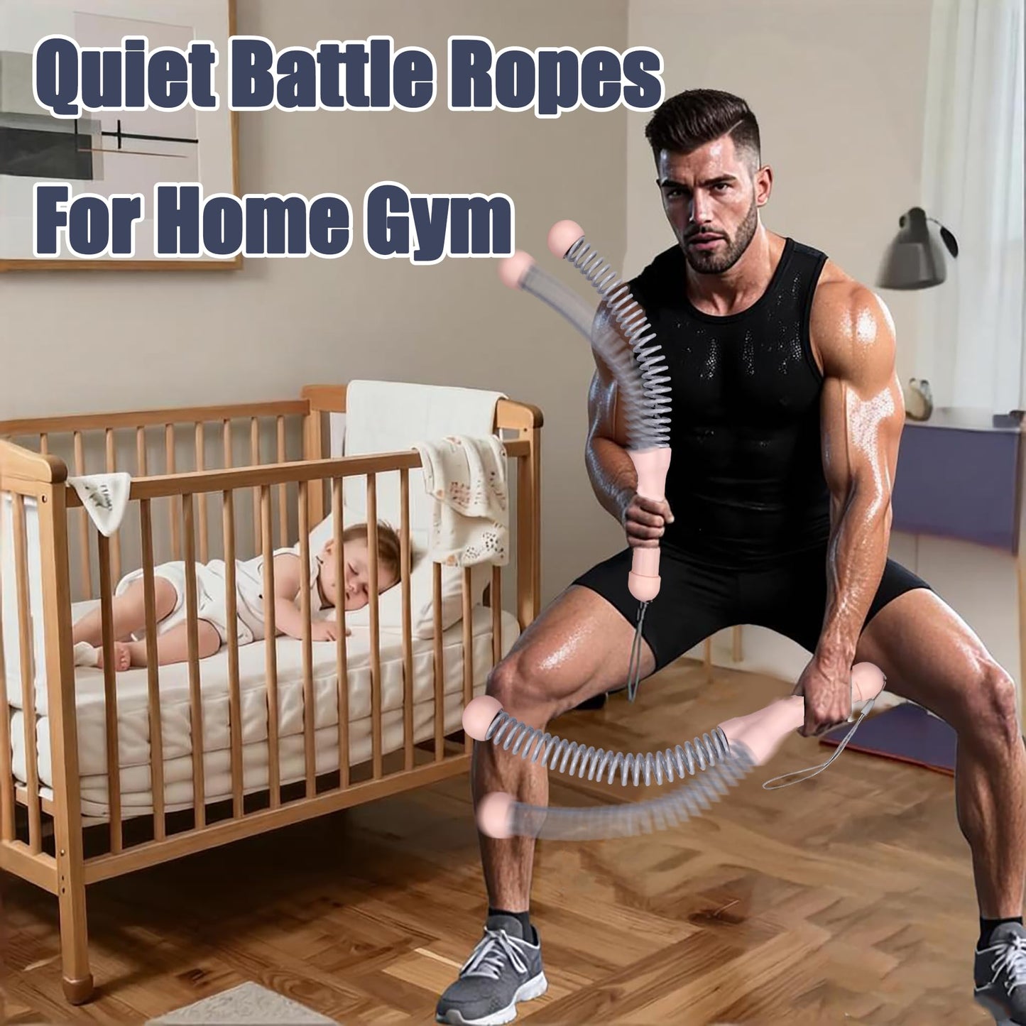 MOSHEEHDOR 2nd Gen Ropeless Battle Ropes for Home Gym, Heavy Duty Portable Cordless Battle Ropes with Integrated Spring (No Screws), Weighted Exercise Rope for Men & Women, HIIT Workout Equipment(Pink)