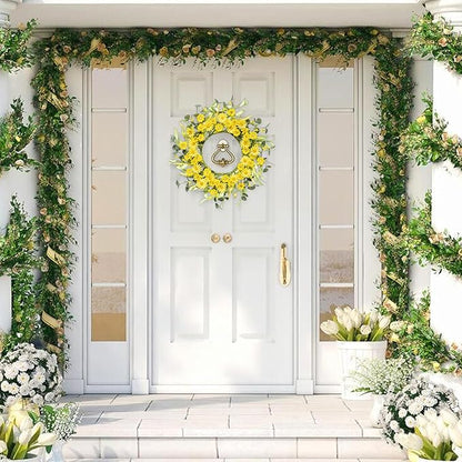 Spring Summer Door Wreath 20 Inch Yellow Daisies/Forsythia Flowers with Eucalyptus Leaves Seasonal Wreath for Front Door, Wall, or Porch Patio Decor