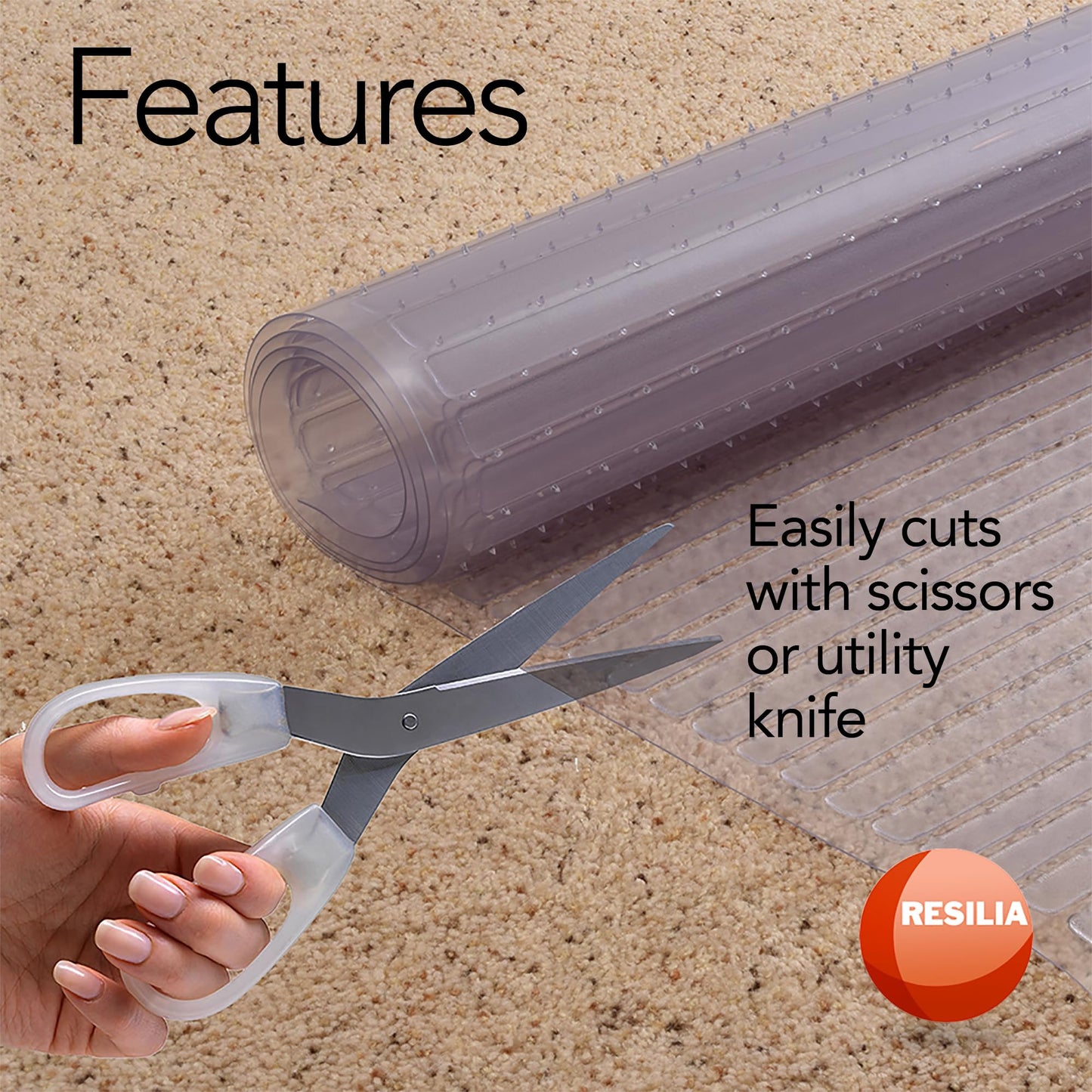 RESILIA Deep-Pile Carpet Runner - Plastic Vinyl Carpet & Rug Protector, Waterproof Clear Vinyl Floor Runners, 27 Inches Wide x 12 Feet Long, Made in The USA