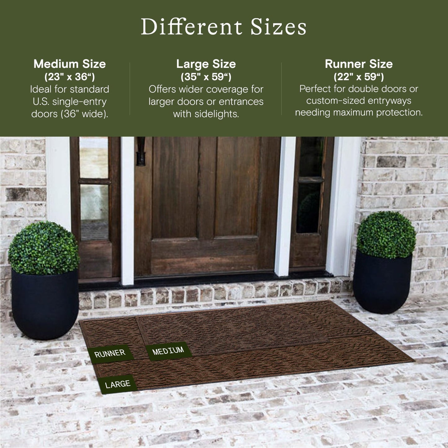 WaterHog Boxwood Front Door Mat Indoor Outdoor Entrance, Absorbent All-Weather Doormat with Non-Slip Rubber Backing, Dirt & Moisture Trapper, Low Profile & Easy Clean, Made in USA, 23"x36" Dark Brown