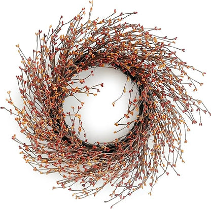 24 Inch Fall Wreath for Front Door with Large Grapevine, Orange Pip Berry Wreath for Fall Door Decor, Autumn Wreaths for Farmhouse Wall Window Home and Halloween Christmas Thanksgiving Decoration