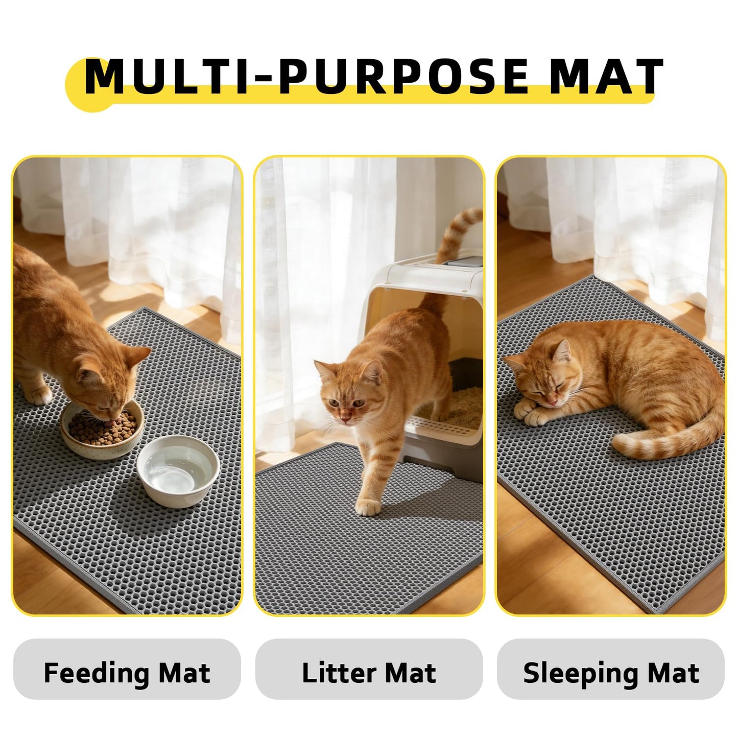 Kaxionage Cat Litter Mat, 30"X24" Large Double Layer Litter Trapping Mat, Waterproof/Urineproof, Easy to Clean Kitty Litter Mats for Floor, Scatter Control (Grey-1Pack)