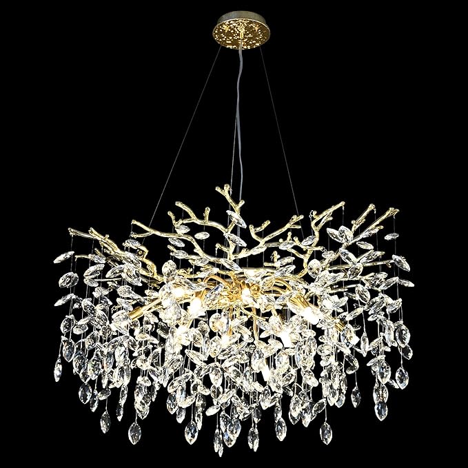Modern Crystal Chandelier for Dining Room 12-Light Gold Rectangle Raindrop Chandelier Contemporary Rectangular Pendant Light Fixture for Kitchen Island Bar