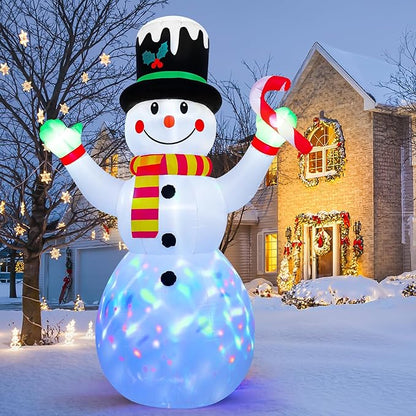 FRAMICS 7 FT Christmas Inflatable Outdoor Decoration,Snowman Christmas Inflatable Blow Up Christmas Decorations Outdoor with Built-in Colorful Rotating LEDs for Holiday Indoor Outdoor Garden