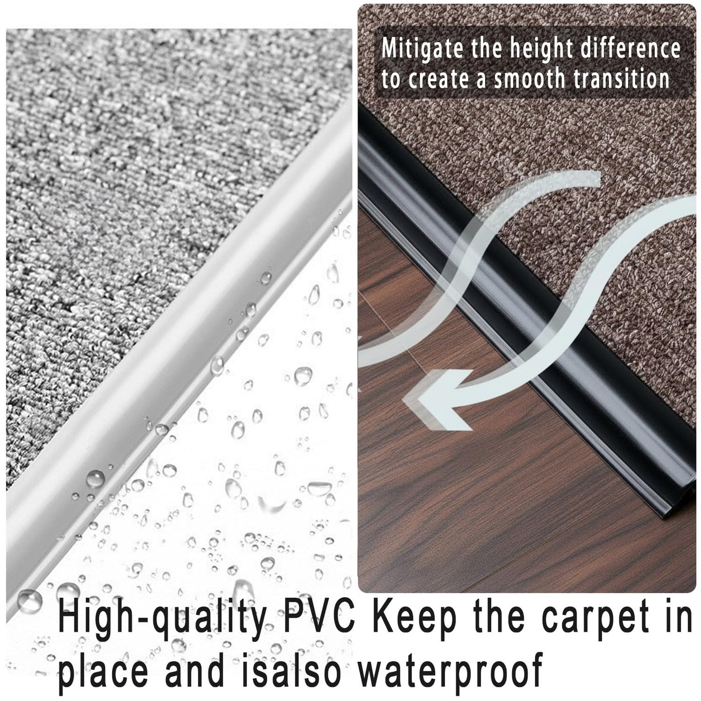 Carpet to Tile Transition Strip, Flexible Carpet Edging from Carpet to Tile Floor, Self Adhesive Cuttable Carpet Edge Trim Strip, Flexible Rug Edge Protector for Doorway（Black 24ft）