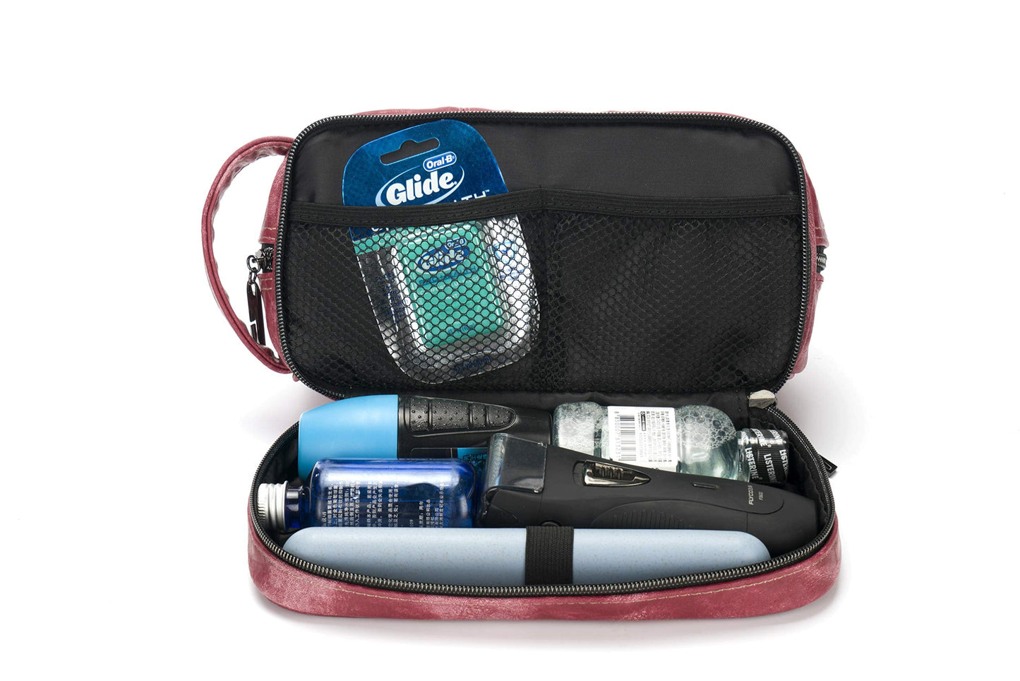 LVLY Toiletry Travel Bag for Men - Large Leather Dopp Kit - Mens Toiletries Bathroom Organizer (Red)