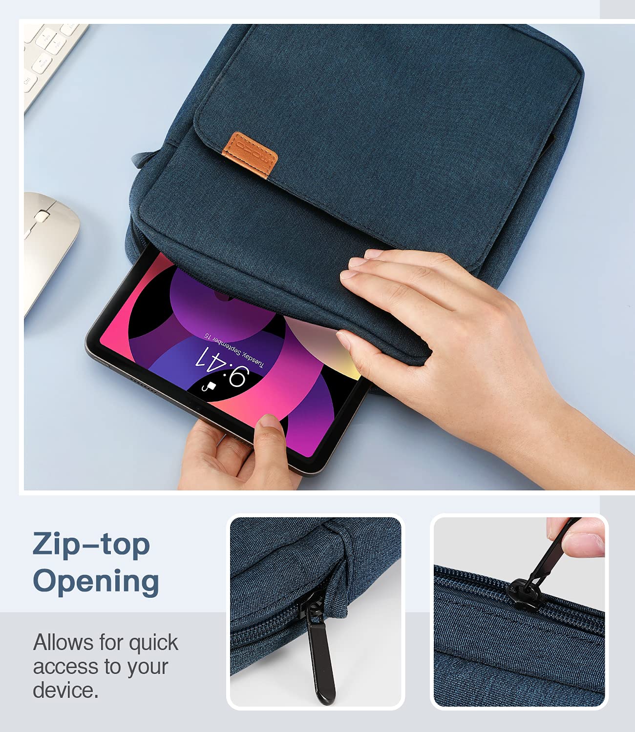 MoKo 9-11 Inch Tablet Sleeve Bag Handle Carrying Case with Shoulder Strap Fits iPad Pro/Air/A16 11 inch,iPad 10th 10.9,i-Pad 9/8/7th 10.2,iPadAir 5/4th 10.9,i-Pad 9.7,Tab S8/S9 11", Indigo
