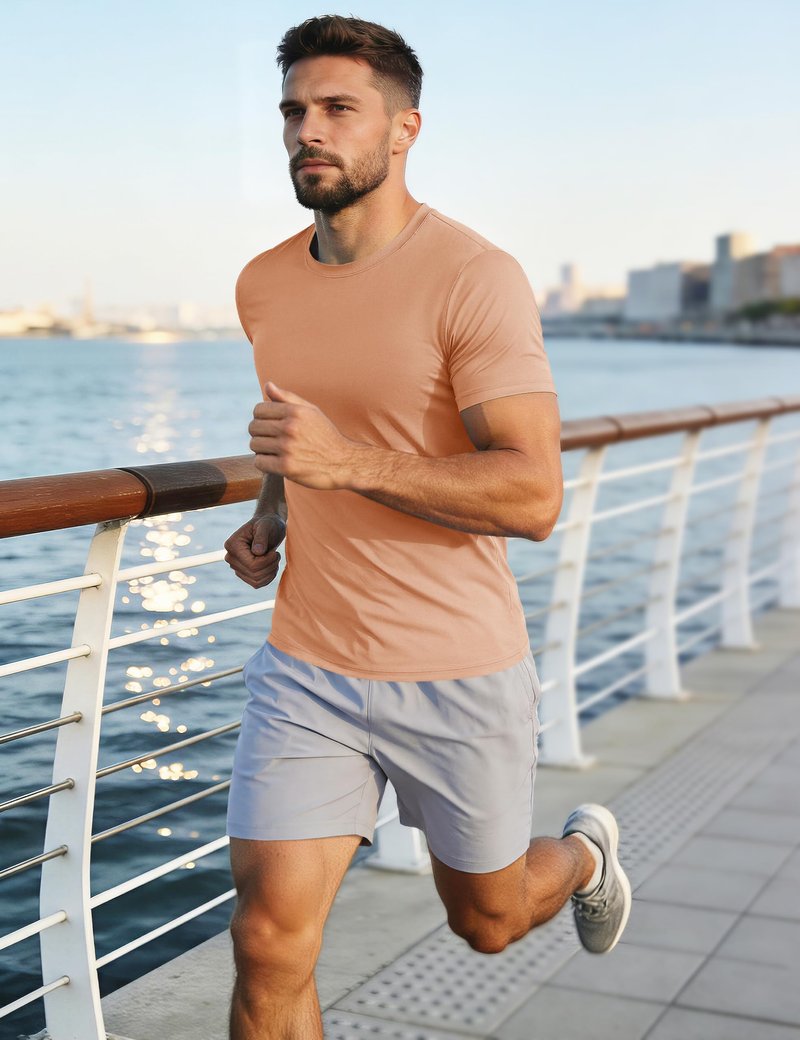 Mens Short Sleeve T Shirts Dry Fit Shirts Summer T Shirts UV Protection UPF 50 Shirts Athletic Active T-Shirt Apricot XL