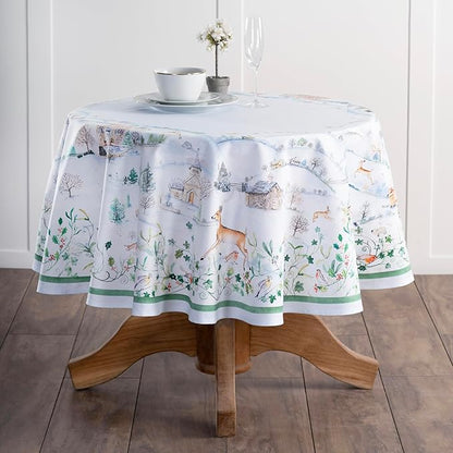 Maison d' Hermine Table Cloth Round Table 100% Cotton 63 Inches Fall Tablecloth Reusable Everyday Use for Thanksgiving Christmas Decorations Dining Farmhouse Party (Snowy World)