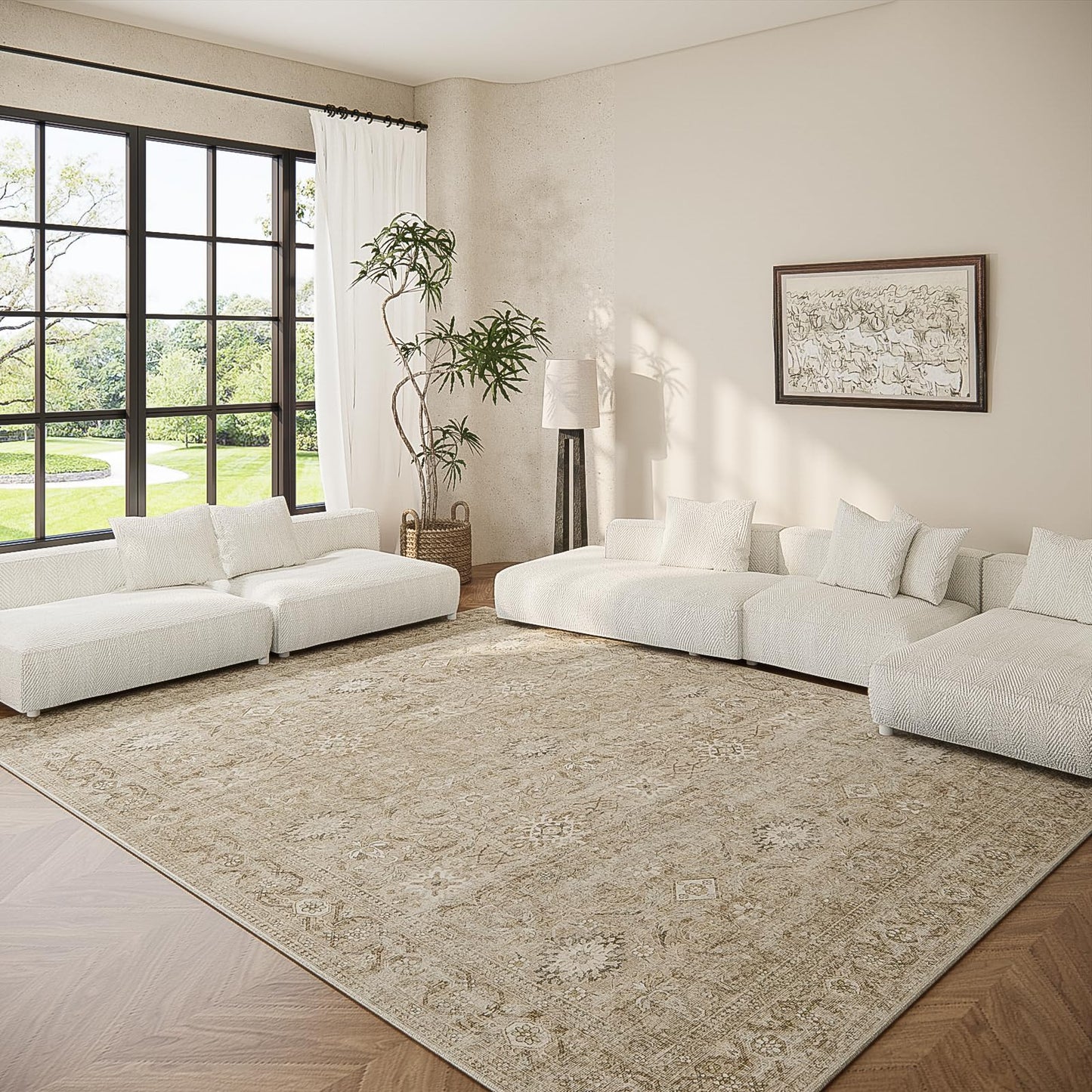 6x9 Area Rugs for Living Room: Washable Rug Non Slip Low Pile Soft Faux Wool Non Shedding Distressed Vintage Boho Large Area Rugs for Bedroom Dining Room Kitchen Nursery Under Table Farmhouse Office