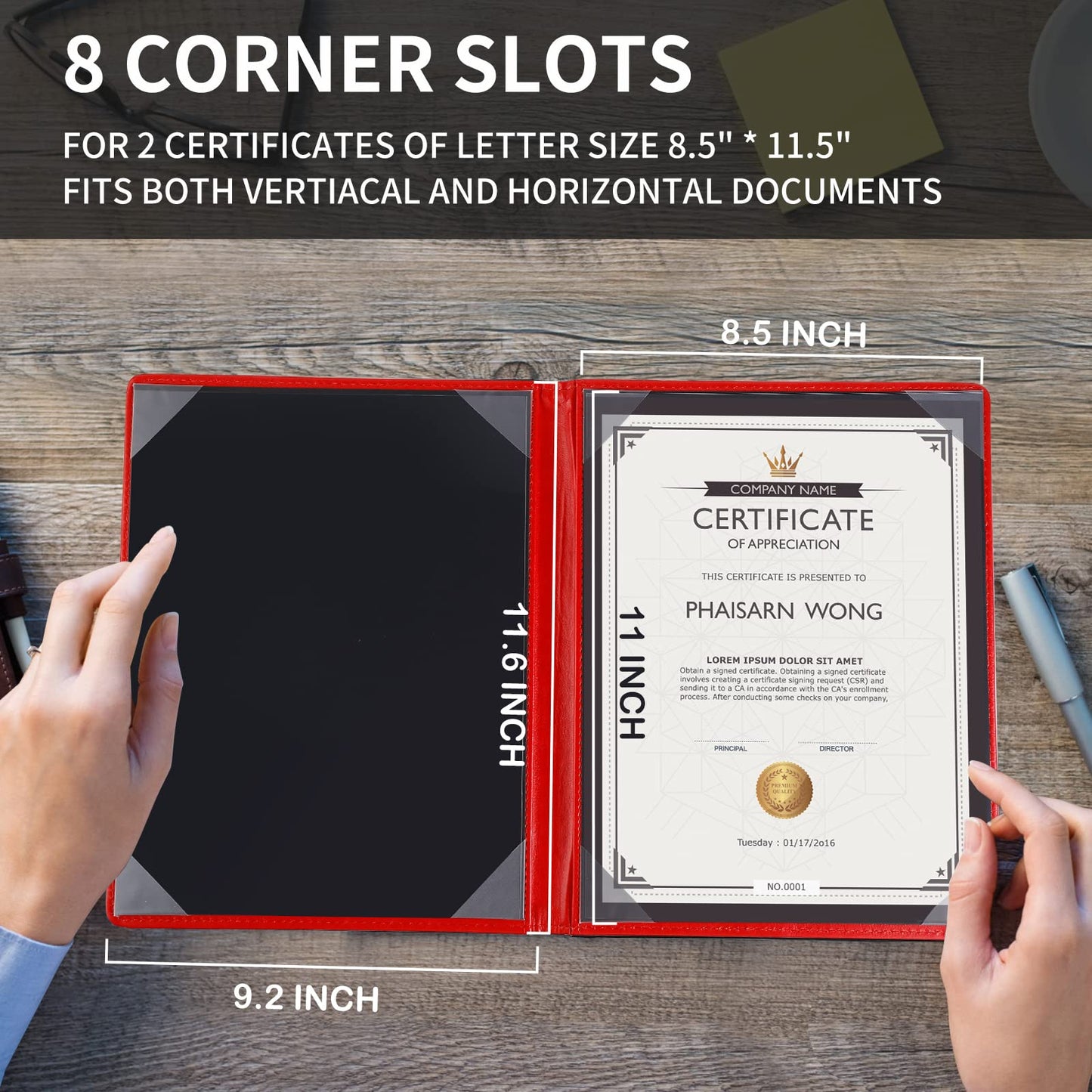 Diploma Cover 8.5 x 11 Certificate Holders for Letter-Sized Award Padded Menu Cover - Red Leather
