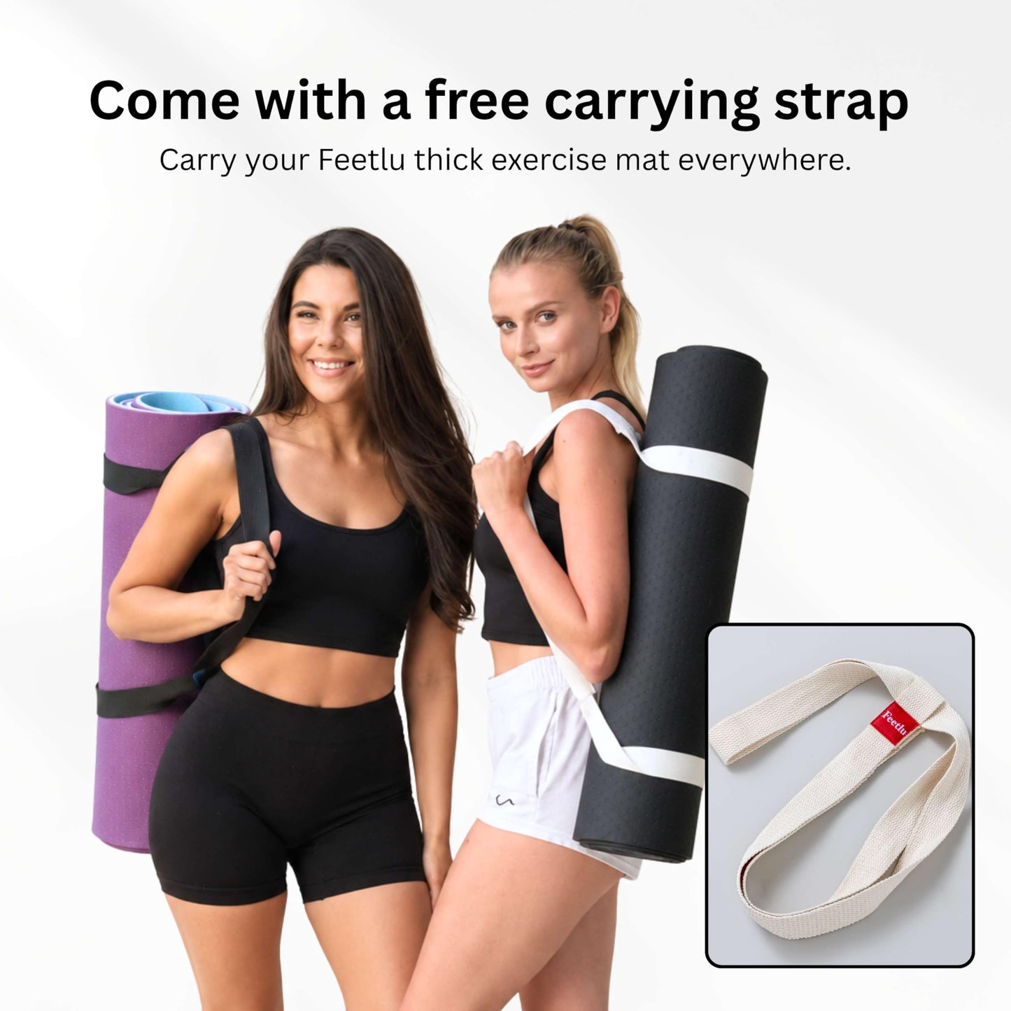 Feetlu Extra Thick Yoga Mat with Carry Strap, 10mm Non-Slip Exercise Mat, 72 x 24 Inch Cushioned Workout Mat for Yoga, Pilates, Stretching & Floor Exercises (DK. PL/BGY)