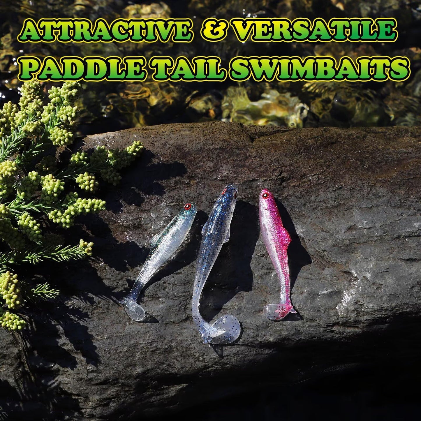 LUCKYFISHING Paddle Tail Swimbaits Soft Plastic Swimbaits Soft Baits for Bass Fishing Trout Crappie Walleye Freshwater Saltwater 10/16/20 PCS Soft Plastic Baits 4/3.5/3/2.5 Inch