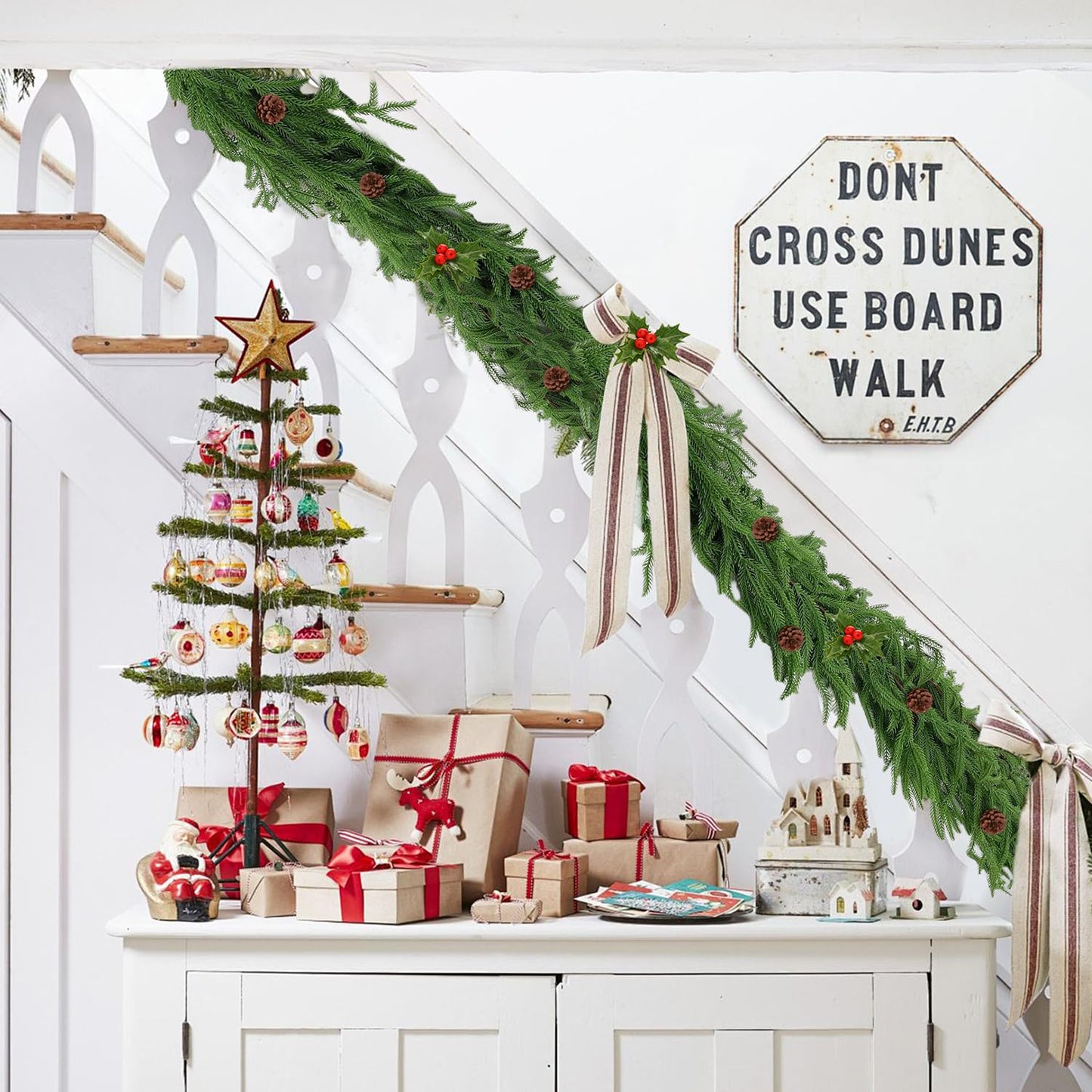 2PCS 6FT Artificial Norfolk Pine Garlands, Real Touch Winter Pine Garland, Green Artificial Greenery Garland for Table, Indoor, Mantle, Wall, Outdoor Christmas Decorations (2)